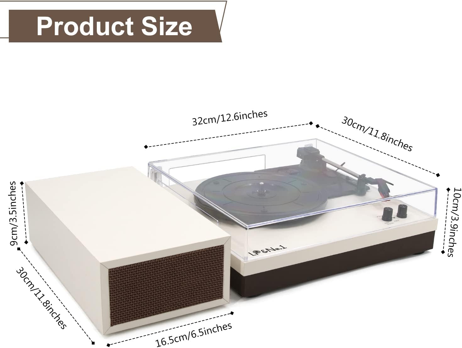 LP&No.1 Bluetooth Vinyl Record Player with External Speakers, 3-Speed Belt-Drive Turntable for Vinyl Albums with Auto Off and Bluetooth Input, Yellow Wood