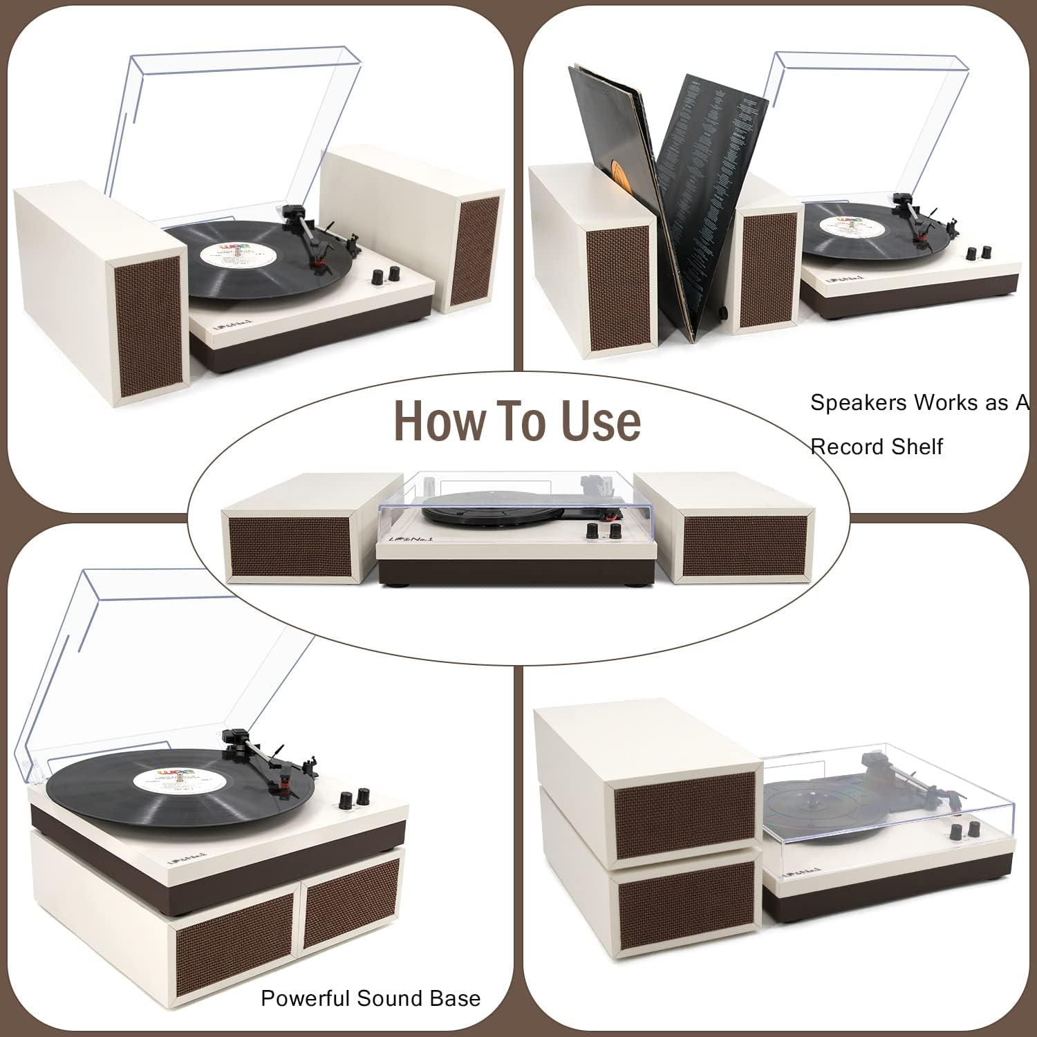 LP&No.1 Bluetooth Vinyl Record Player with External Speakers, 3-Speed Belt-Drive Turntable for Vinyl Albums with Auto Off and Bluetooth Input, Yellow Wood