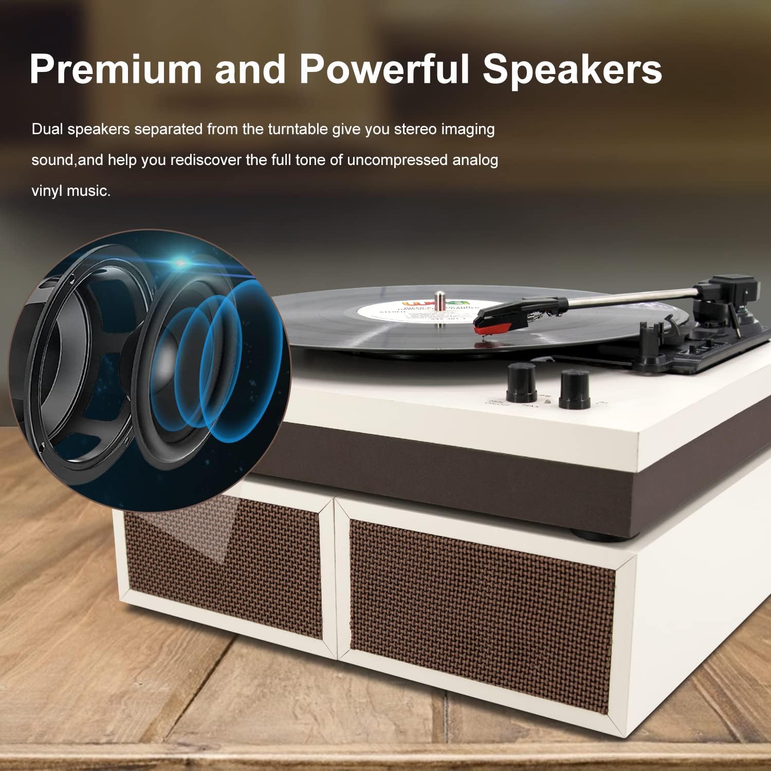 LP&No.1 Bluetooth Vinyl Record Player with External Speakers, 3-Speed Belt-Drive Turntable for Vinyl Albums with Auto Off and Bluetooth Input, Yellow Wood