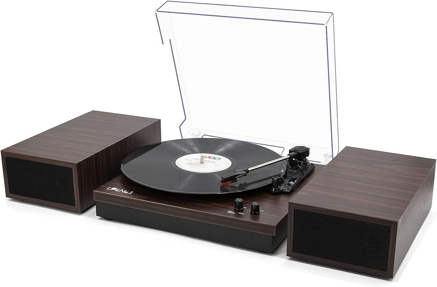 LP&No.1 Bluetooth Vinyl Record Player with External Speakers, 3-Speed Belt-Drive Turntable for Vinyl Albums with Auto Off and Bluetooth Input, Yellow Wood