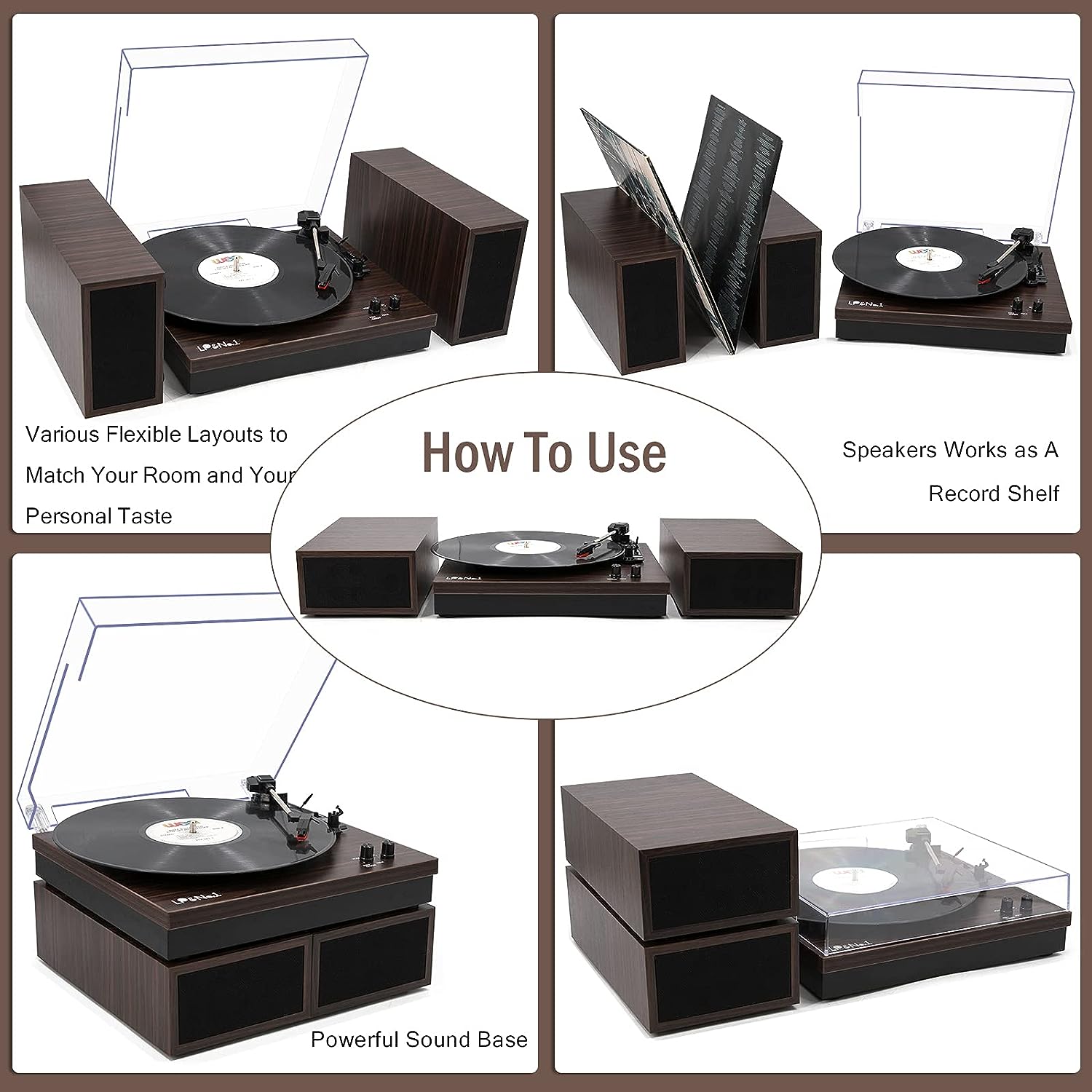 LP&No.1 Bluetooth Vinyl Record Player with External Speakers, 3-Speed Belt-Drive Turntable for Vinyl Albums with Auto Off and Bluetooth Input, Yellow Wood