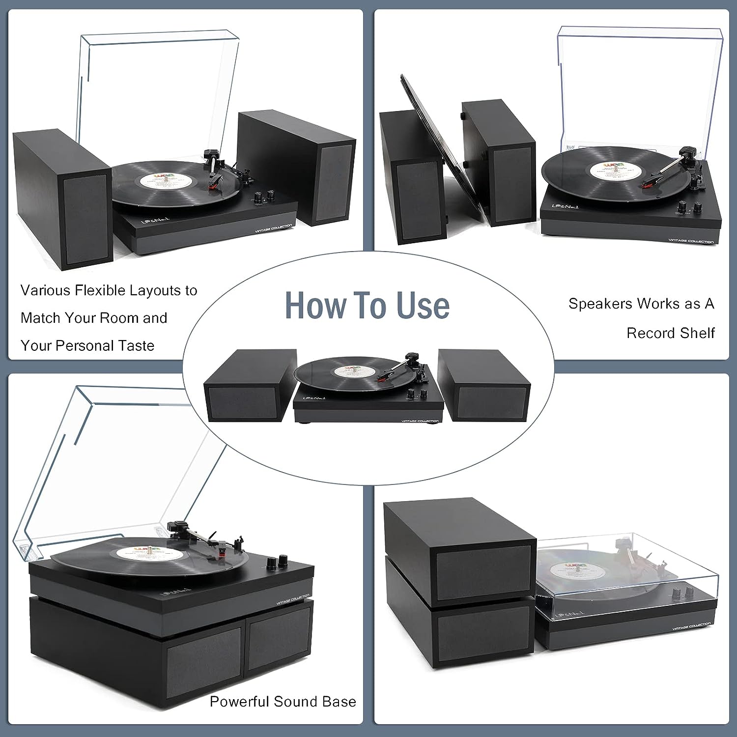 LP&No.1 Bluetooth Vinyl Record Player with External Speakers, 3-Speed Belt-Drive Turntable for Vinyl Albums with Auto Off and Bluetooth Input, Yellow Wood