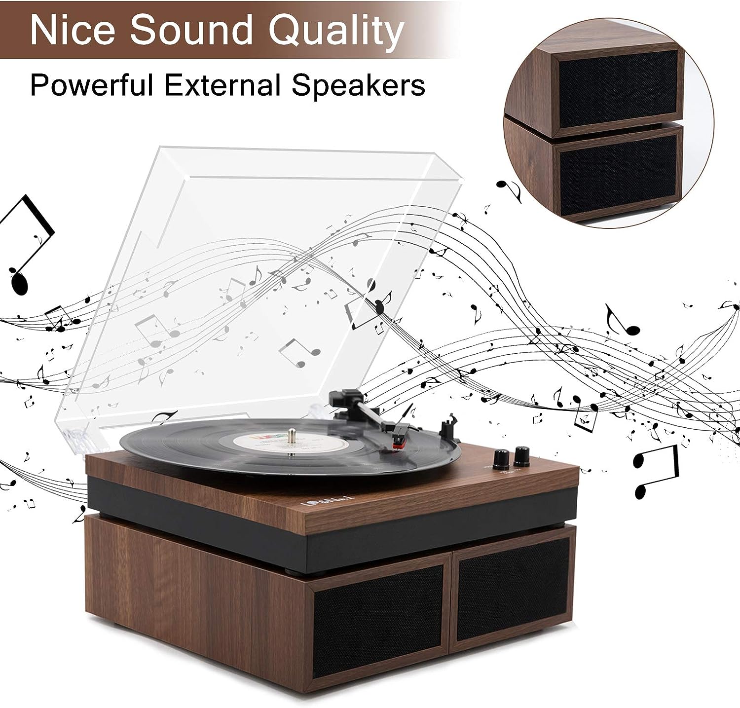 LP&No.1 Bluetooth Vinyl Record Player with External Speakers, 3-Speed Belt-Drive Turntable for Vinyl Albums with Auto Off and Bluetooth Input, Yellow Wood