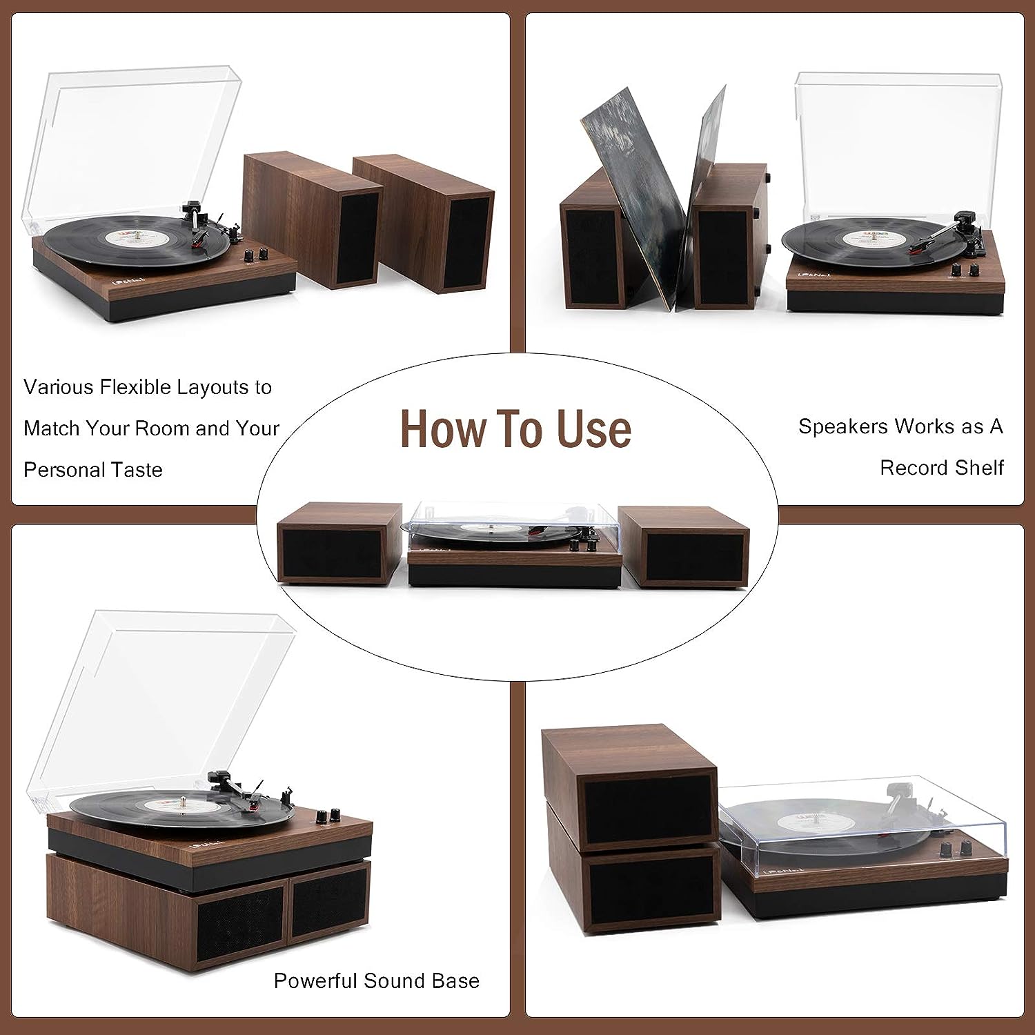 LP&No.1 Bluetooth Vinyl Record Player with External Speakers, 3-Speed Belt-Drive Turntable for Vinyl Albums with Auto Off and Bluetooth Input, Yellow Wood