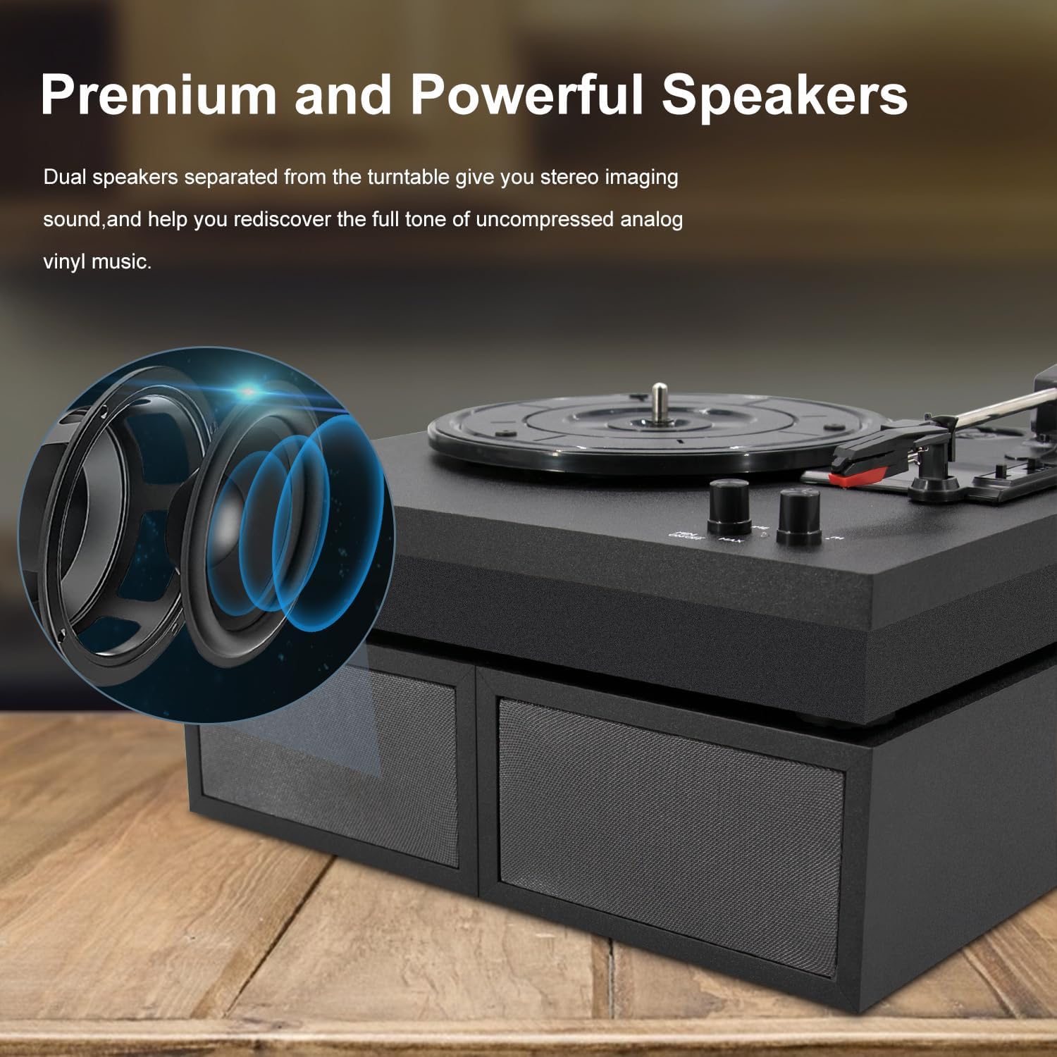 LP&No.1 Bluetooth Vinyl Record Player with External Speakers, 3-Speed Belt-Drive Turntable for Vinyl Albums with Auto Off and Bluetooth Input, Yellow Wood