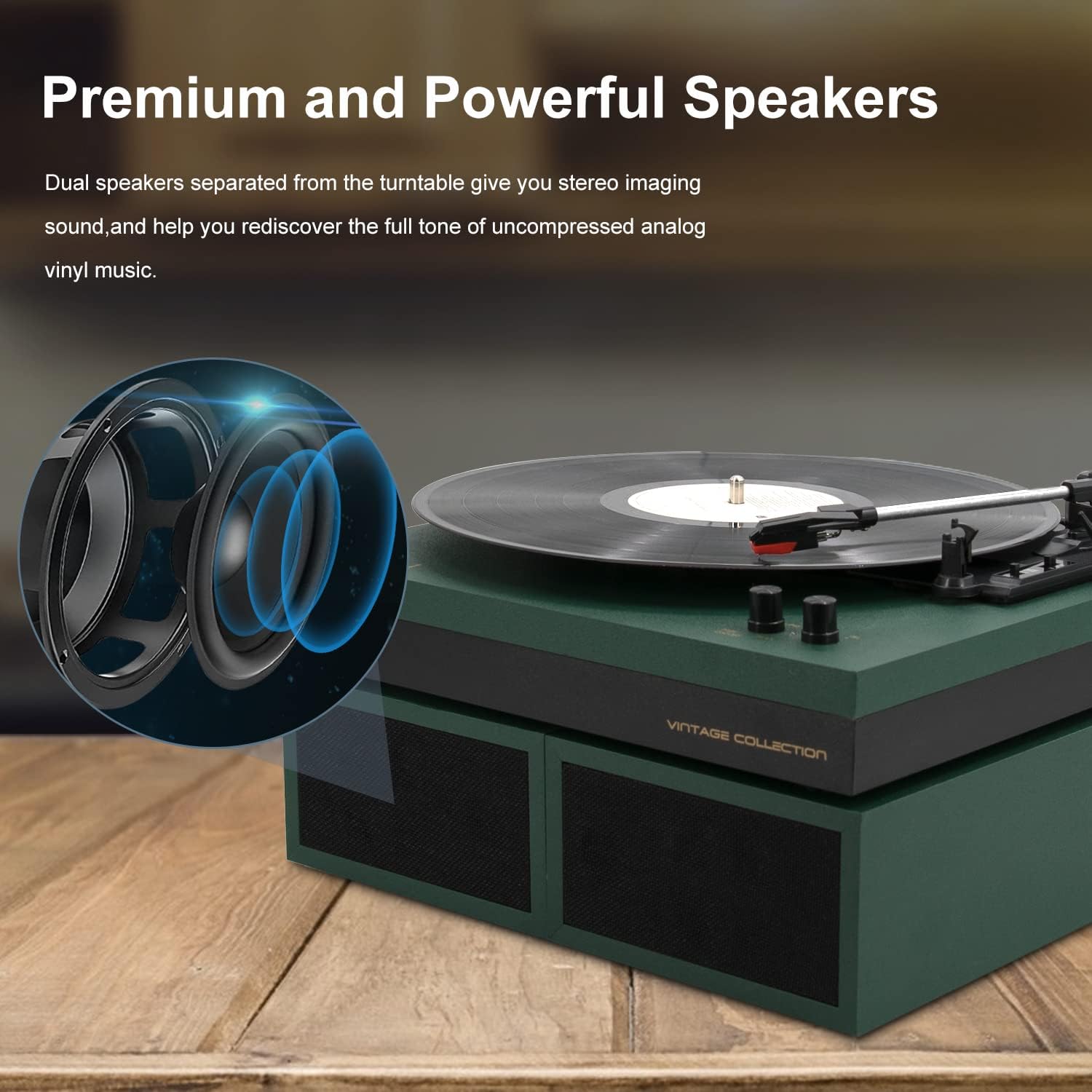 LP&No.1 Bluetooth Vinyl Record Player with External Speakers, 3-Speed Belt-Drive Turntable for Vinyl Albums with Auto Off and Bluetooth Input, Yellow Wood