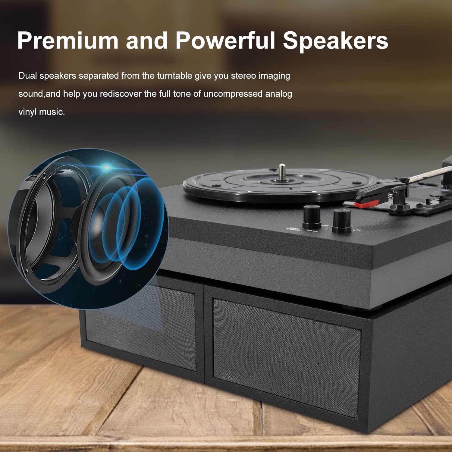 LP&No.1 Bluetooth Vinyl Record Player with External Speakers, 3-Speed Belt-Drive Turntable for Vinyl Albums with Auto Off and Bluetooth Input, Yellow Wood