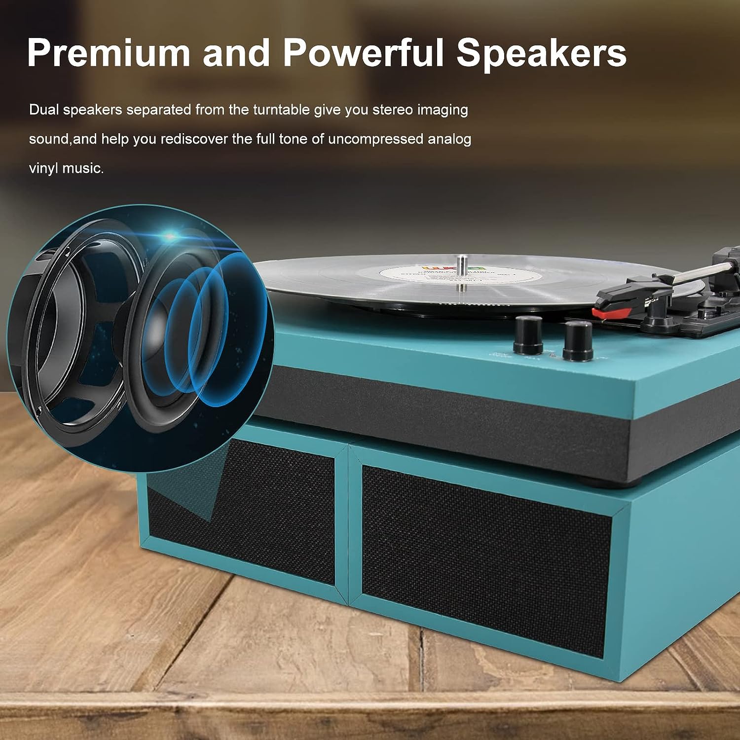 LP&No.1 Bluetooth Vinyl Record Player with External Speakers, 3-Speed Belt-Drive Turntable for Vinyl Albums with Auto Off and Bluetooth Input, Yellow Wood