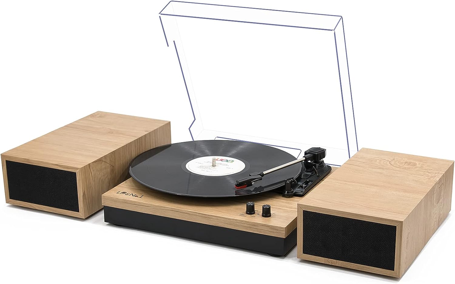 LP&No.1 Bluetooth Vinyl Record Player with External Speakers, 3-Speed Belt-Drive Turntable for Vinyl Albums with Auto Off and Bluetooth Input, Yellow Wood