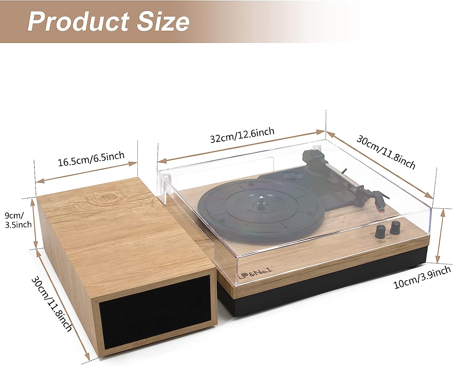 LP&No.1 Bluetooth Vinyl Record Player with External Speakers, 3-Speed Belt-Drive Turntable for Vinyl Albums with Auto Off and Bluetooth Input, Yellow Wood