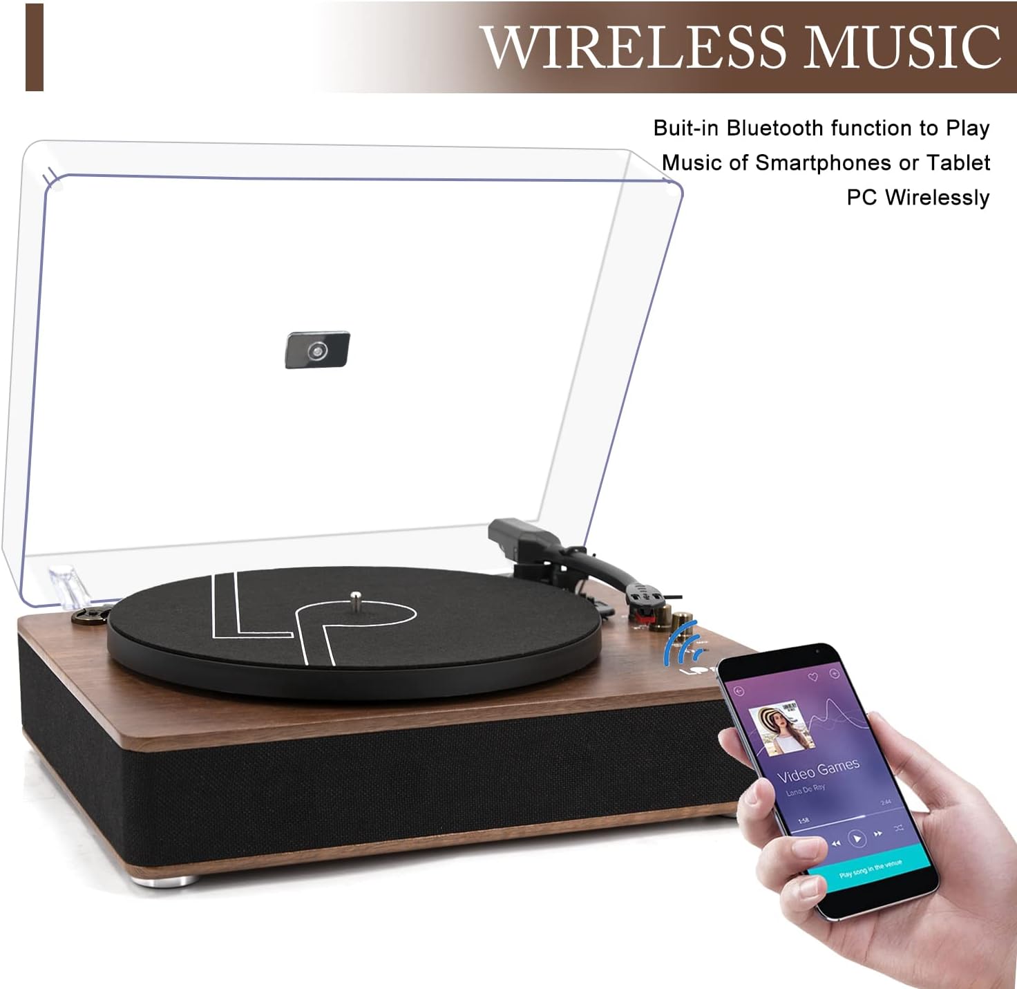 LP&NO.1 Record Player Bluetooth Turntable with Built-in Speakers and USB Play&Recording Belt-Driven Vintage Phonograph Record Player 3 Speed for Entertainment and Home Decoration