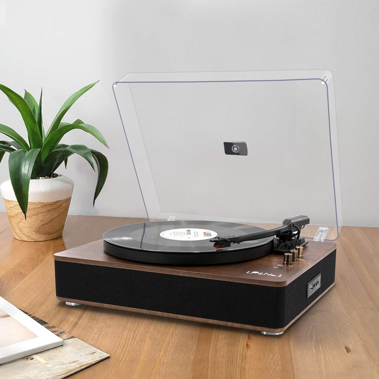 LP&NO.1 Record Player Bluetooth Turntable with Built-in Speakers and USB Play&Recording Belt-Driven Vintage Phonograph Record Player 3 Speed for Entertainment and Home Decoration