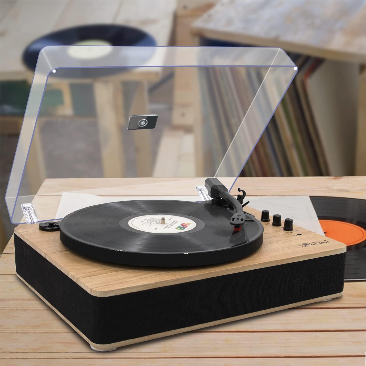 LP&NO.1 Record Player Bluetooth Turntable with Built-in Speakers and USB Play&Recording Belt-Driven Vintage Phonograph Record Player 3 Speed for Entertainment and Home Decoration