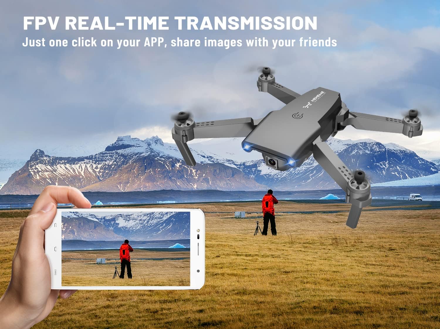 NEHEME NH525 Foldable Drones with 1080P HD Camera for Adults, RC Quadcopter WiFi FPV Live Video, Altitude Hold, Headless Mode, One Key Take Off for Kids or Beginners with 2 Batteries