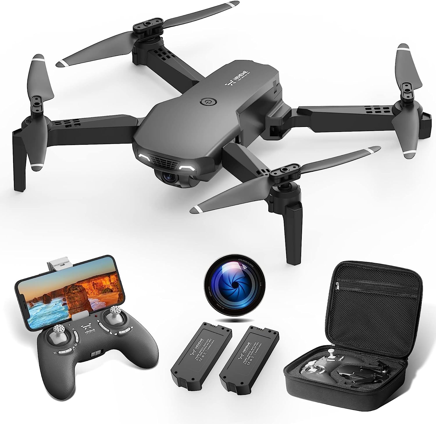 NEHEME NH525 Foldable Drones with 1080P HD Camera for Adults, RC Quadcopter WiFi FPV Live Video, Altitude Hold, Headless Mode, One Key Take Off for Kids or Beginners with 2 Batteries, Upgraded Version