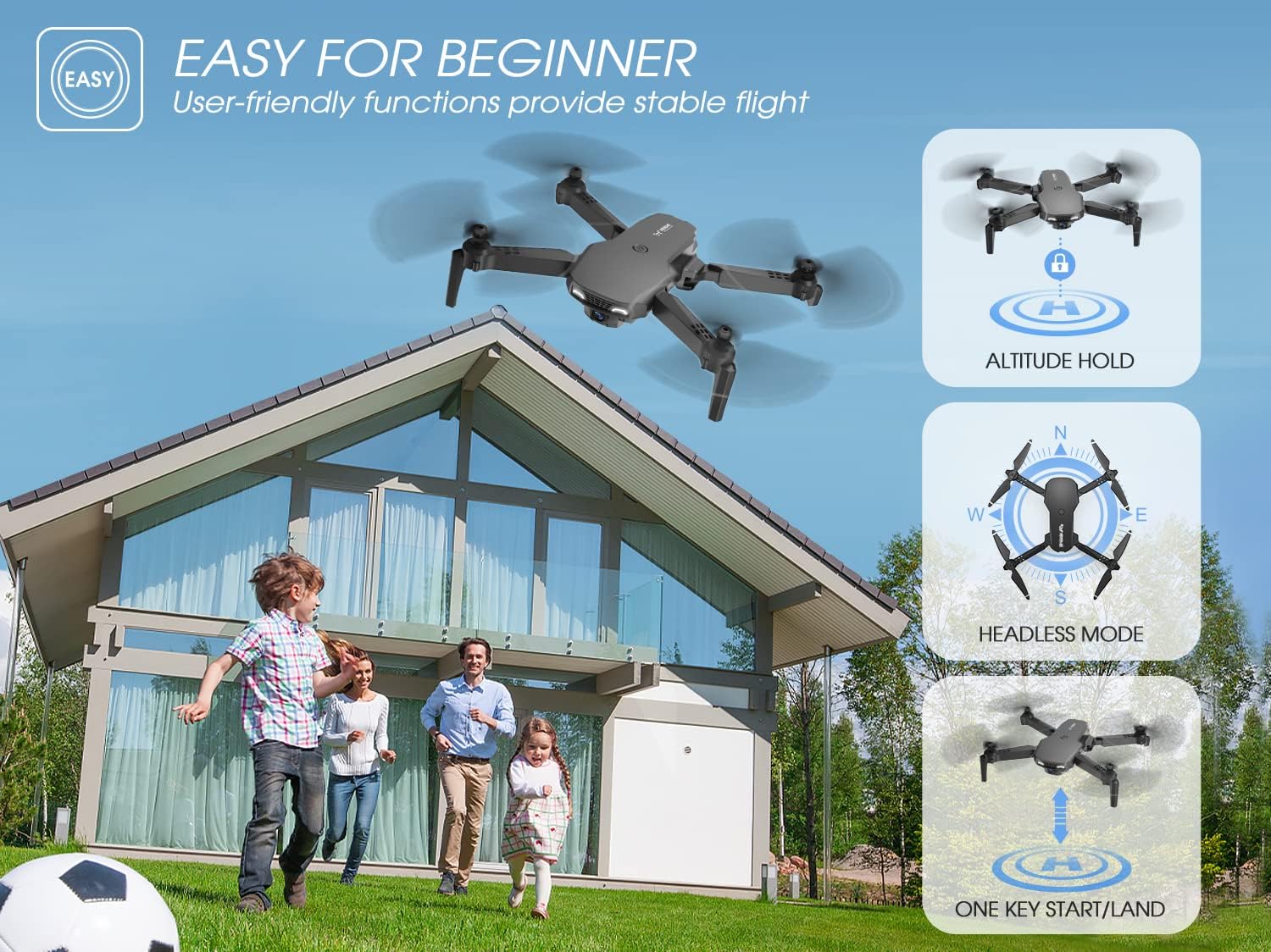 NEHEME NH525 Foldable Drones with 1080P HD Camera for Adults, RC Quadcopter WiFi FPV Live Video, Altitude Hold, Headless Mode, One Key Take Off for Kids or Beginners with 2 Batteries, Upgraded Version