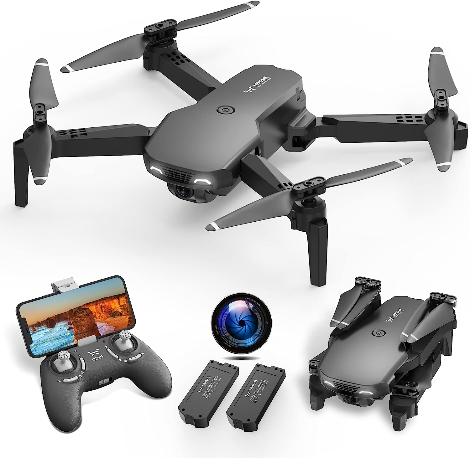 NEHEME NH525 Foldable Drones with 1080P HD Camera for Adults, RC Quadcopter WiFi FPV Live Video, Altitude Hold, Headless Mode, One Key Take Off for Kids or Beginners with 2 Batteries, Upgraded Version