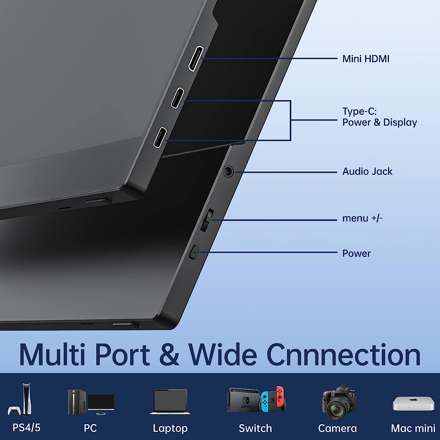 Portable Monitor-15.6 Inch Travel Screen FHD FreeSync Frameless Eye Care USB-C Computer Display with Type-C HDMI Speakers for Laptop PC Mac Surface PS4/5 Xbox Switch, with Smart Cover, VESA Mountable