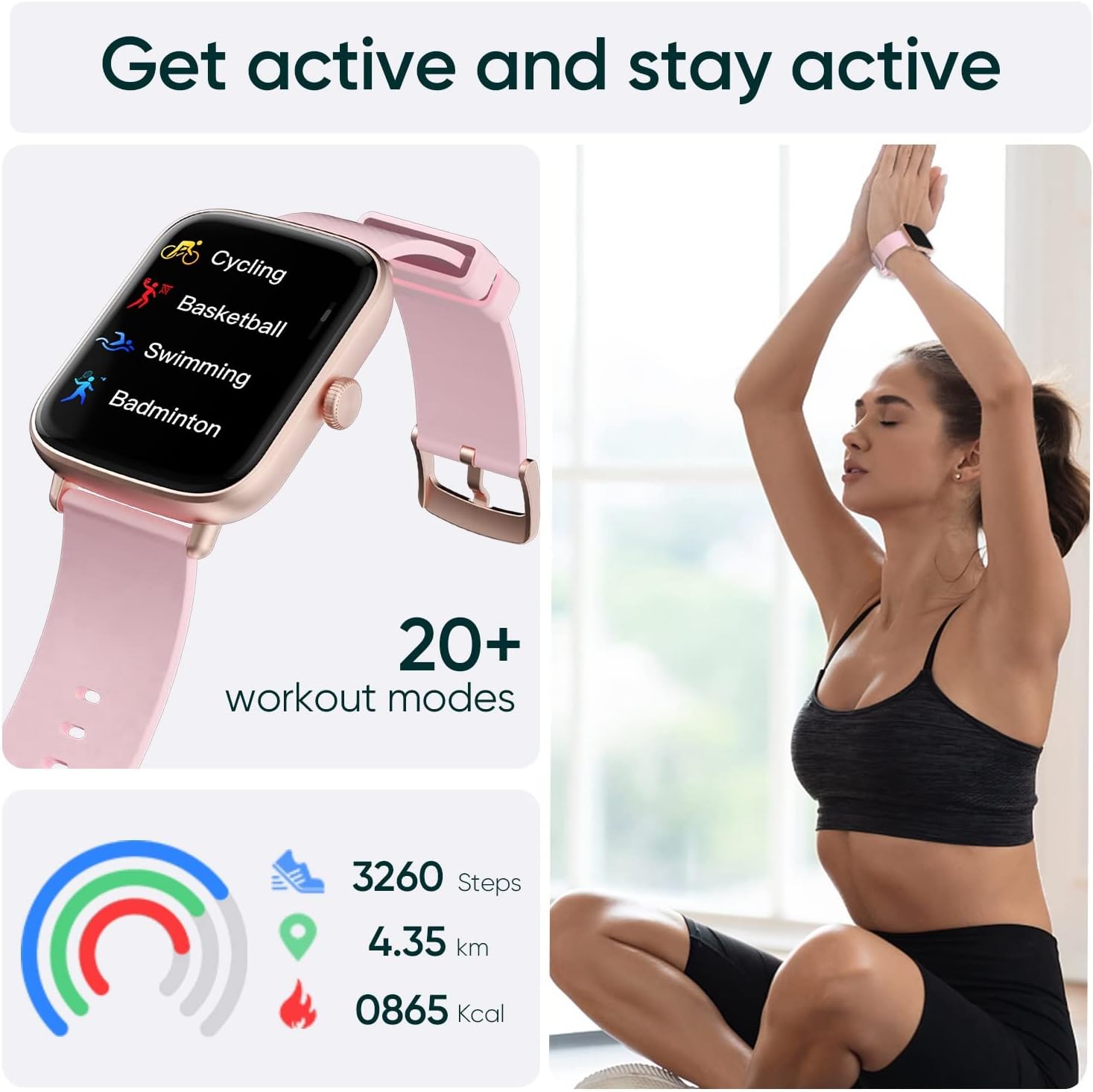 Proyoo Fitness Tracker with 7/24 Heart Rate Blood Pressure Oxygen Monitor, Step Calories Counter Sleep Tracking Smartwatch with 7-Day Battery Life, Fitness Watch for Women Men, Black