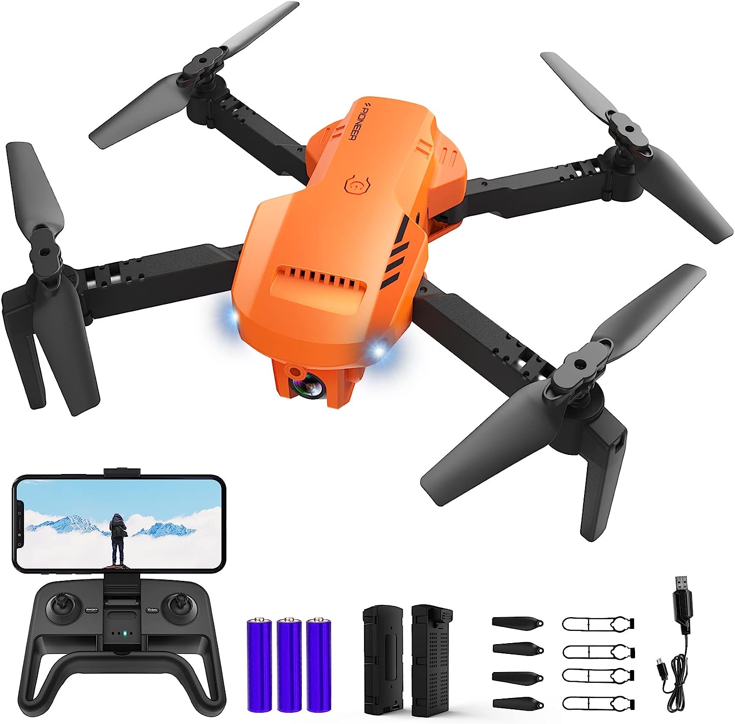 RADCLO Mini Drone with Camera - 1080P HD FPV Foldable Drone with Carrying Case, 2 Batteries, 90° Adjustable Lens, One Key Take Off/Land, Altitude Hold, 360° Flip, Toys Gifts for Kids, Adults, beginners, Remote Controlled, Black