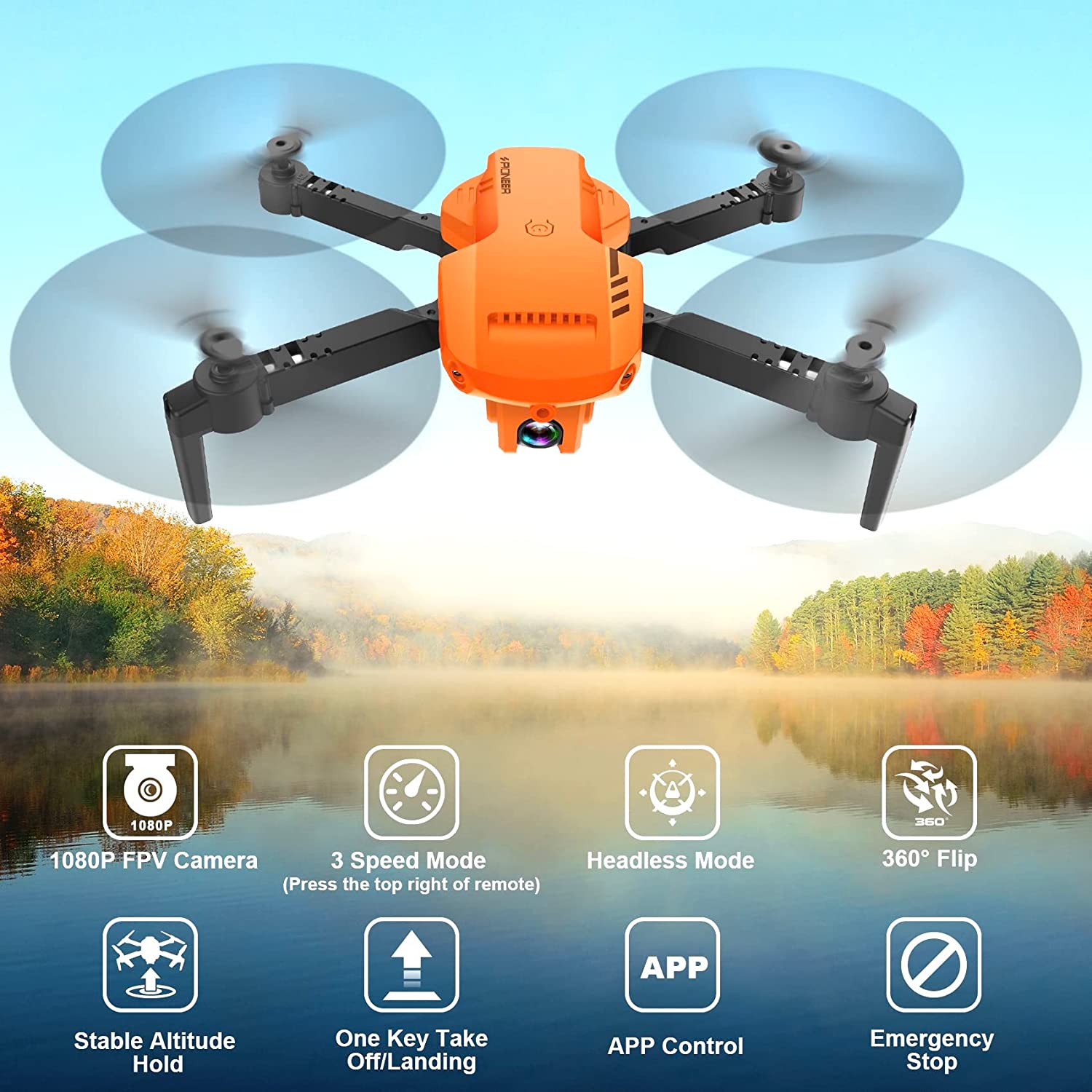 RADCLO Mini Drone with Camera - 1080P HD FPV Foldable Drone with Carrying Situation, 2 Batteries, 90° Adjustable Lens, One Key Take Off/Land, Altitude Hold, 360° Flip, Toys Gifts for Kids, Adults, beginners, Remote Controlled, Black
