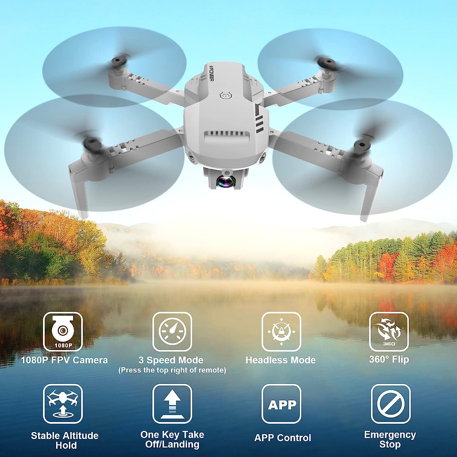 RADCLO Mini Drone with Camera - 1080P HD FPV Foldable Drone with Carrying Scenario, 2 Batteries, 90° Adjustable Lens, One Key Take Off/Land, Altitude Hold, 360° Flip, Toys Gifts for Kids, Adults, beginners, Remote Controlled, Black