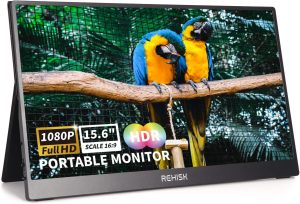 ReHisk Portable Monitor 15.6'' 1080P FHD USB-C HDMI VESA Mount Computer Display w/Smart Cover and Dual Speakers, Travel Monitor for Laptop Mac PC Phone PS4/5 Xbox Switch