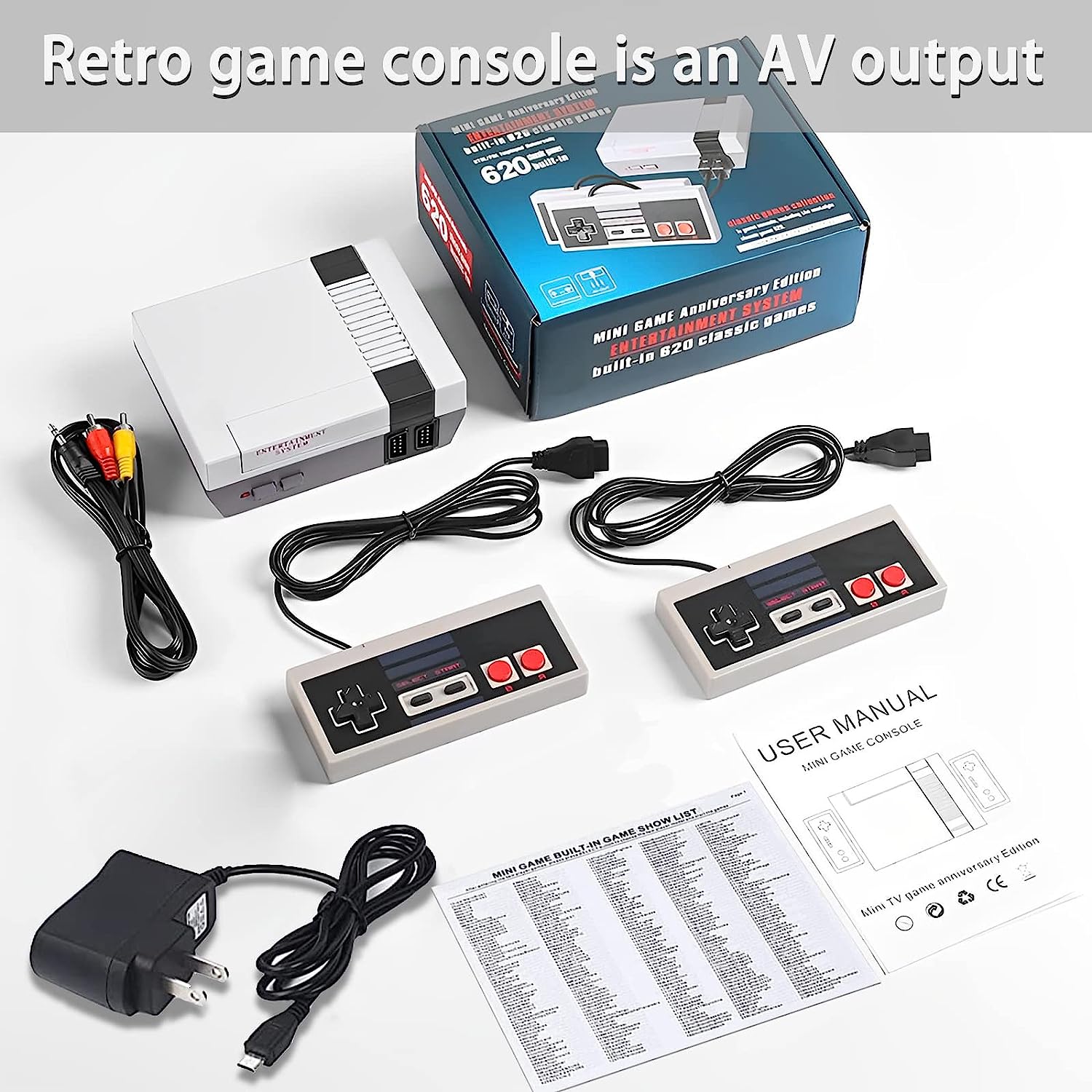 Retro Game Console,Classic Mini Retro Game Console, Classic Mini Console Built-in with 620 Classic Retro Games，AV Output,Plug and Play Video Game Console