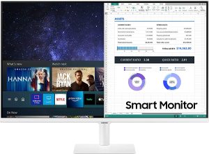 SAMSUNG 27" M50B Series FHD Smart Monitor w/Streaming TV, 4ms, 60Hz, HDMI, HDR10, Watch Netflix, YouTube and More, Slimfit Camera, IoT Hub, Mobile Connectivity, 2022, LS27BM502ENXGO, Black