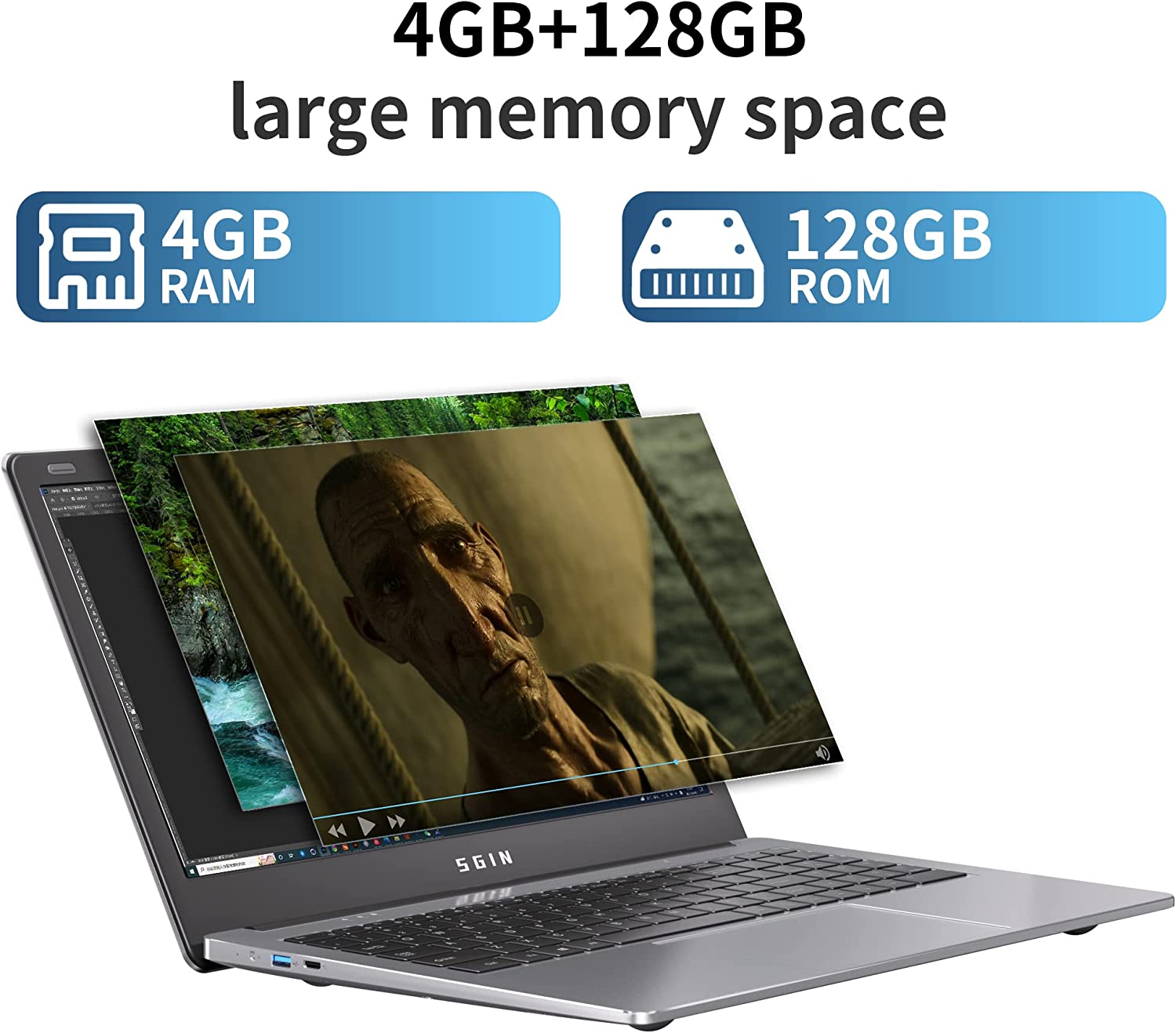 SGIN 4GB DDR4 RAM+128GB SSD Laptops, 15.6 Inch Display Windows 11 Laptop, Intel Celeron Quad Core Processor, Intel UHD Graphics 600, WiFi, Bluetooth 4.2, USB3.0, Mini HDMI