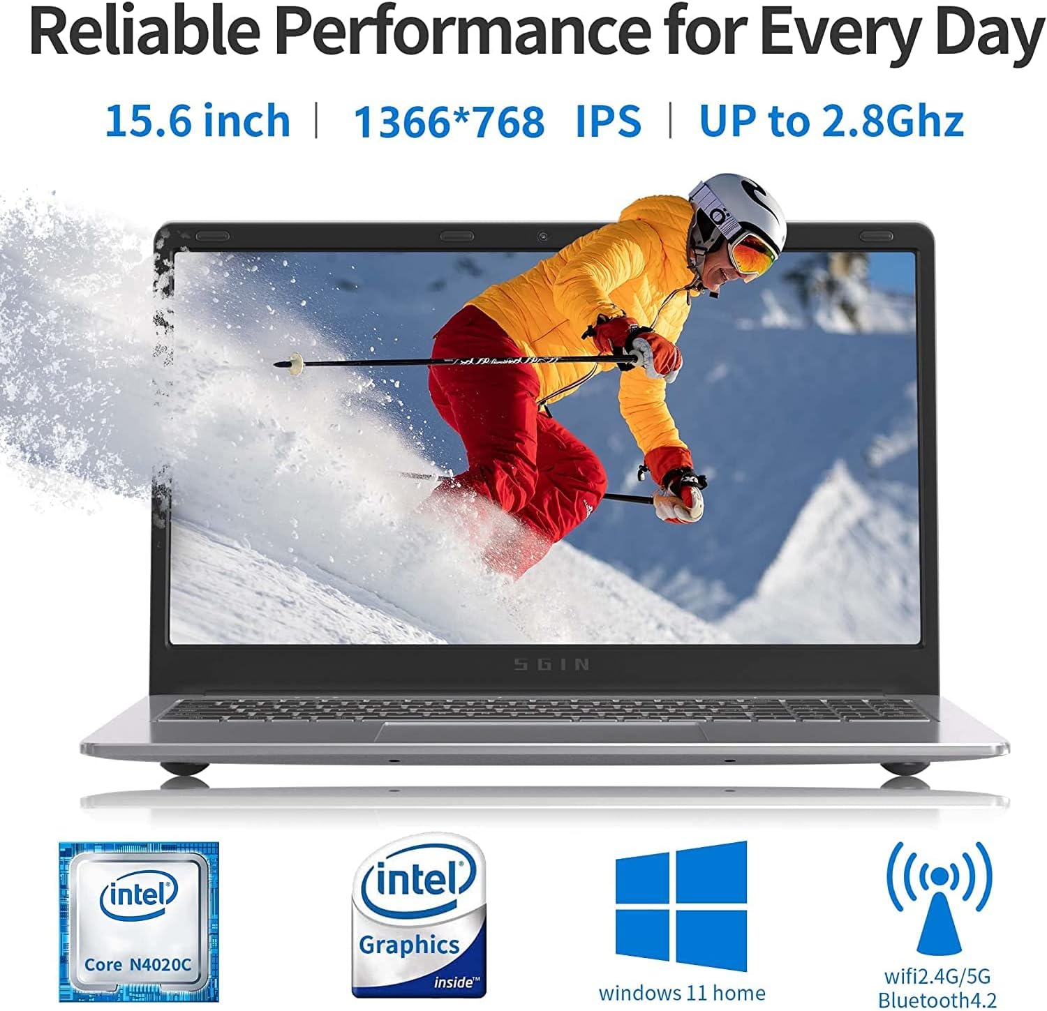 SGIN 4GB DDR4 RAM+128GB SSD Laptops, 15.6 Inch Display Windows 11 Laptop, Intel Celeron Quad Core Processor, Intel UHD Graphics 600, WiFi, Bluetooth 4.2, USB3.0, Mini HDMI