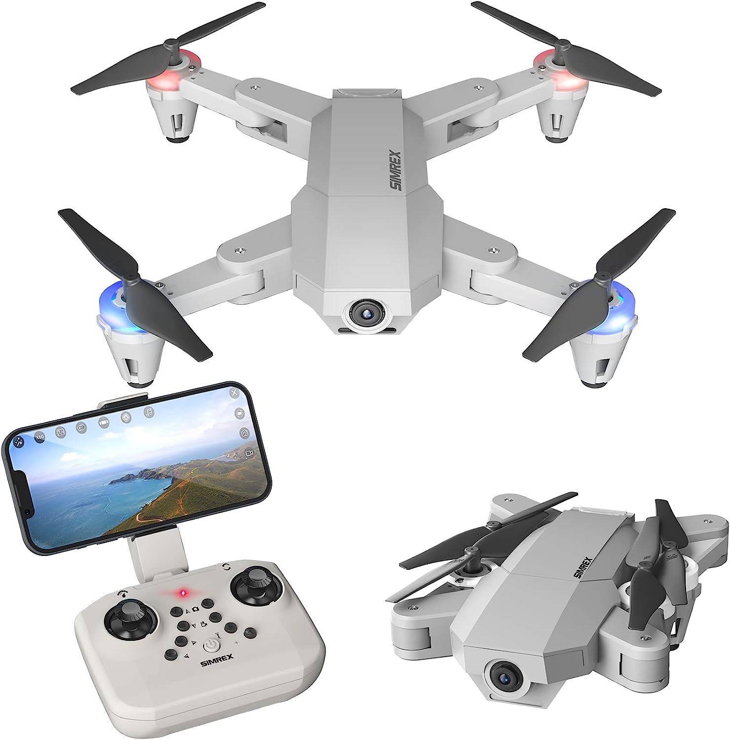 SIMREX X500 mini Drone Optical Flow Positioning RC Quadcopter with 720P HD Camera, Altitude Hold Headless Mode, Foldable FPV Drones WiFi Live Video 3D Flips Easy Fly Steady for Learning Dark Gray