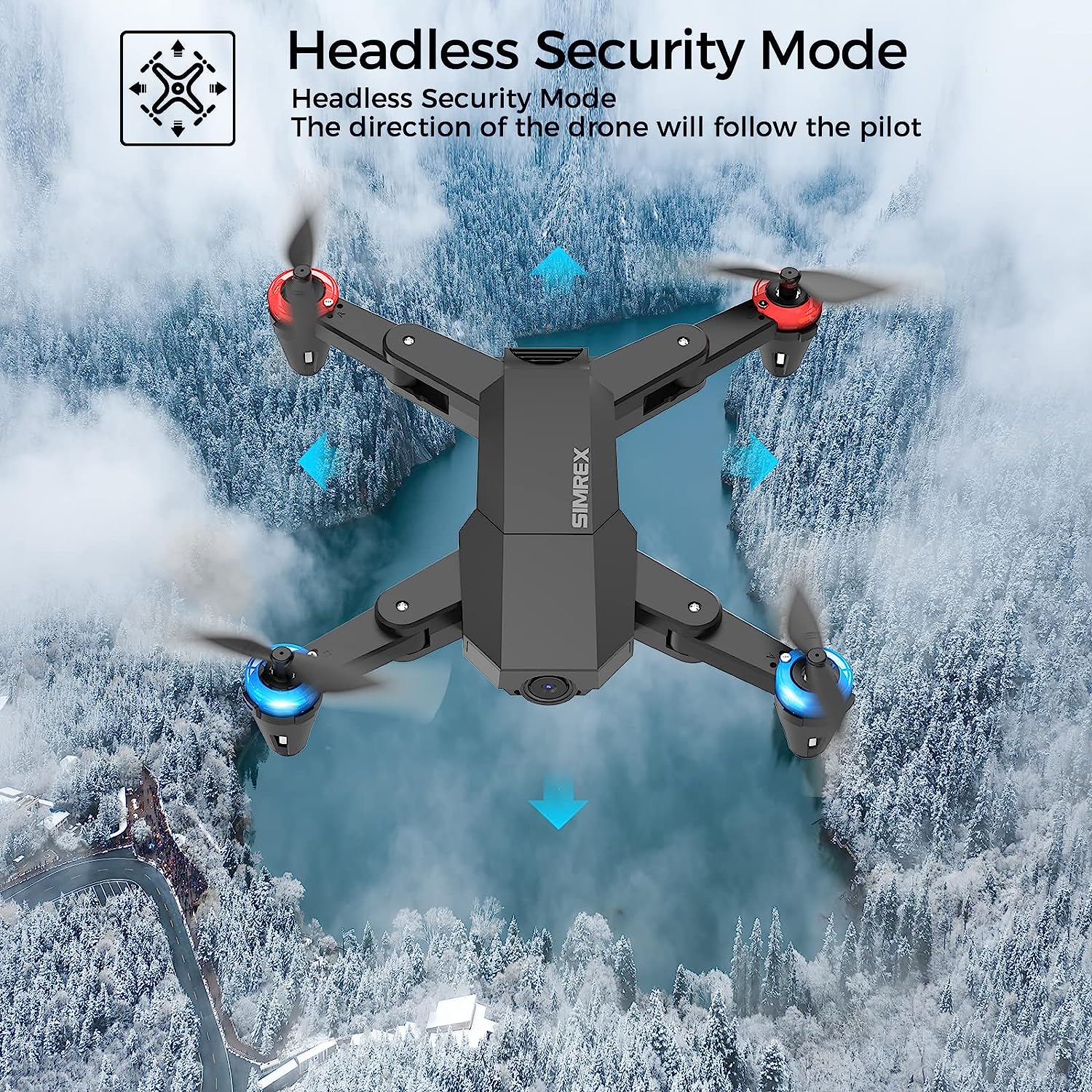SIMREX X500 mini Drone Optical Flow Positioning RC Quadcopter with 720P HD Camera, Altitude Hold Headless Mode, Foldable FPV Drones WiFi Live Video 3D Flips Easy Fly Steady for Learning Dark Gray