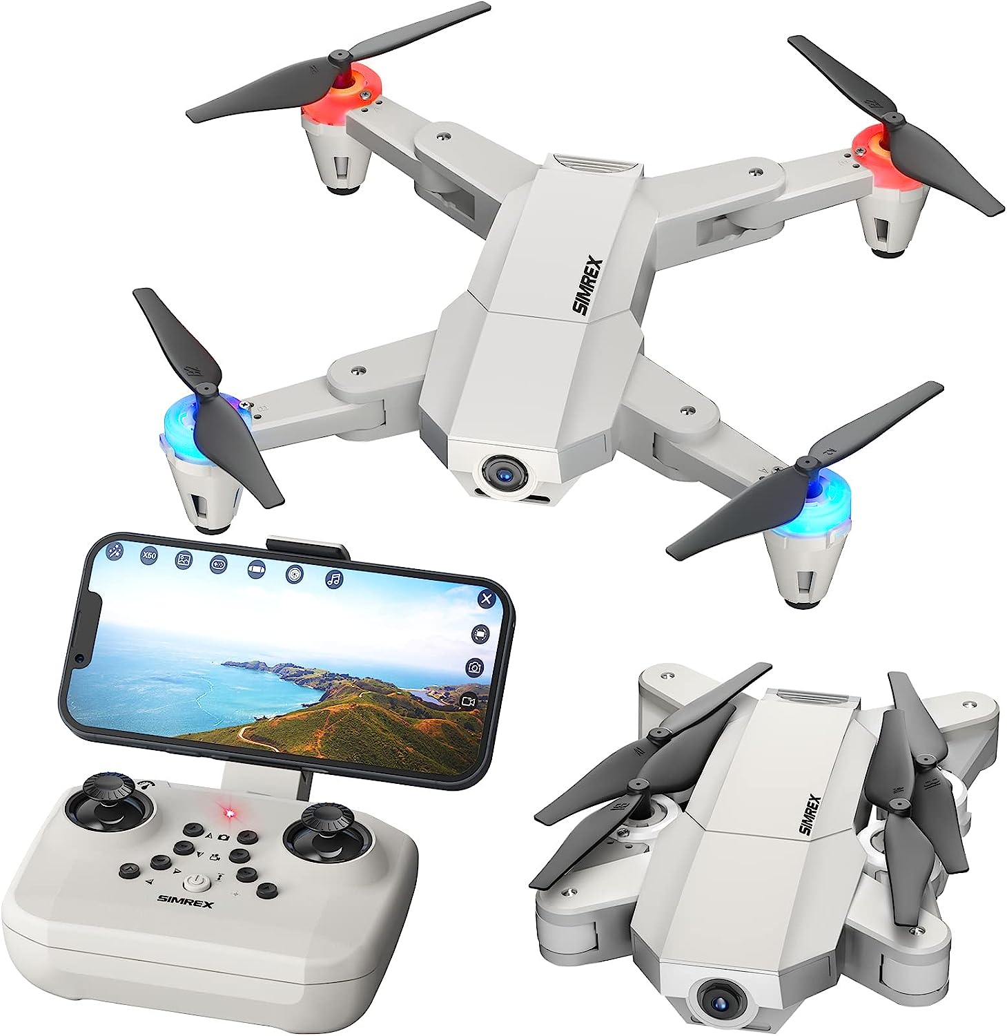 SIMREX X500 mini Drone Optical Flow Positioning RC Quadcopter with 720P HD Camera, Altitude Hold Headless Mode, Foldable FPV Drones WiFi Live Video 3D Flips Easy Fly Steady for Learning Dark Gray