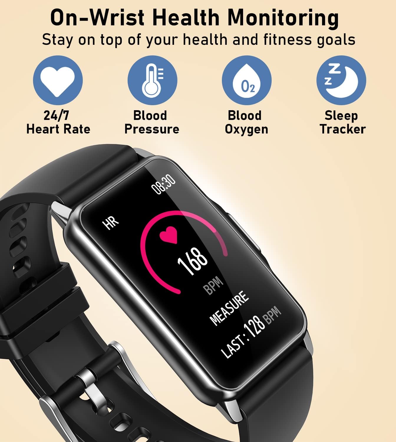 Smart Watch Fitness Tracker with Heart Rate Blood Oxygen Blood Pressure Sleep Monitor 100 Sports Modes Step Calorie Counter Activity Health Trackers IP68 Waterproof for Android Phones iPhone Women Men