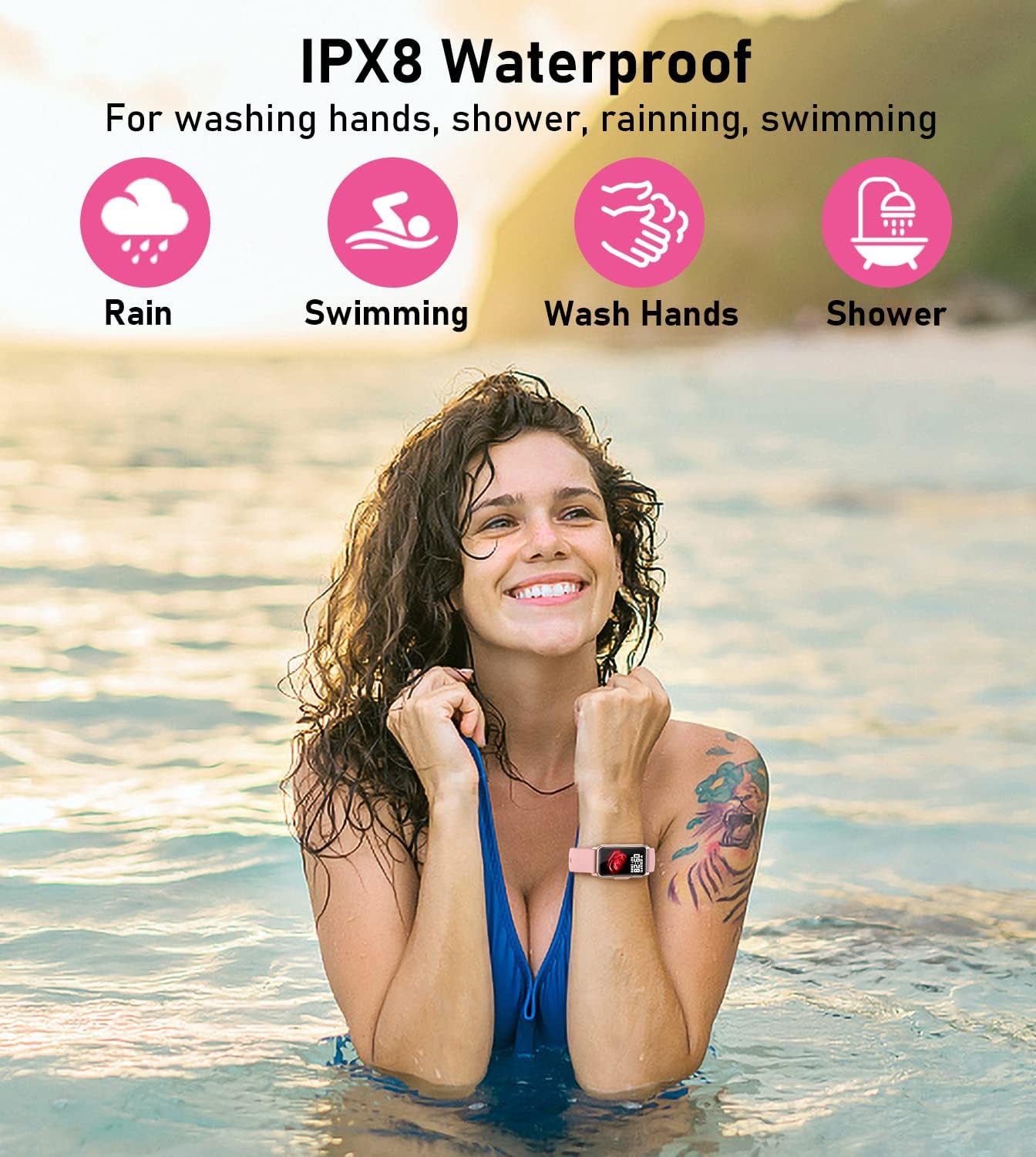 Smart Watch Fitness Tracker with Heart Rate Blood Oxygen Blood Pressure Sleep Monitor 100 Sports Modes Step Calorie Counter Deed Health Trackers IP68 Waterproof for Android Phones iPhone Women Men