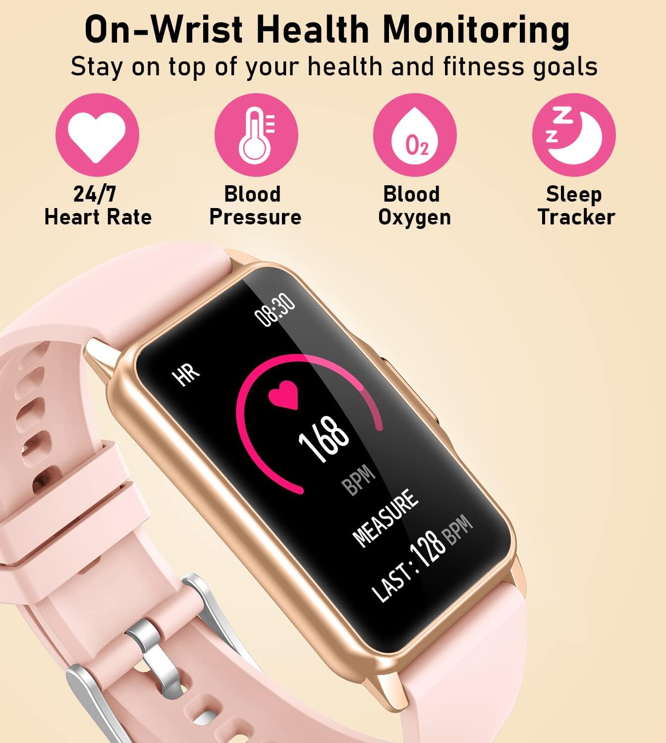 Smart Watch Fitness Tracker with Heart Rate Blood Oxygen Blood Pressure Sleep Monitor 100 Sports Modes Step Calorie Counter Action Health Trackers IP68 Waterproof for Android Phones iPhone Women Men