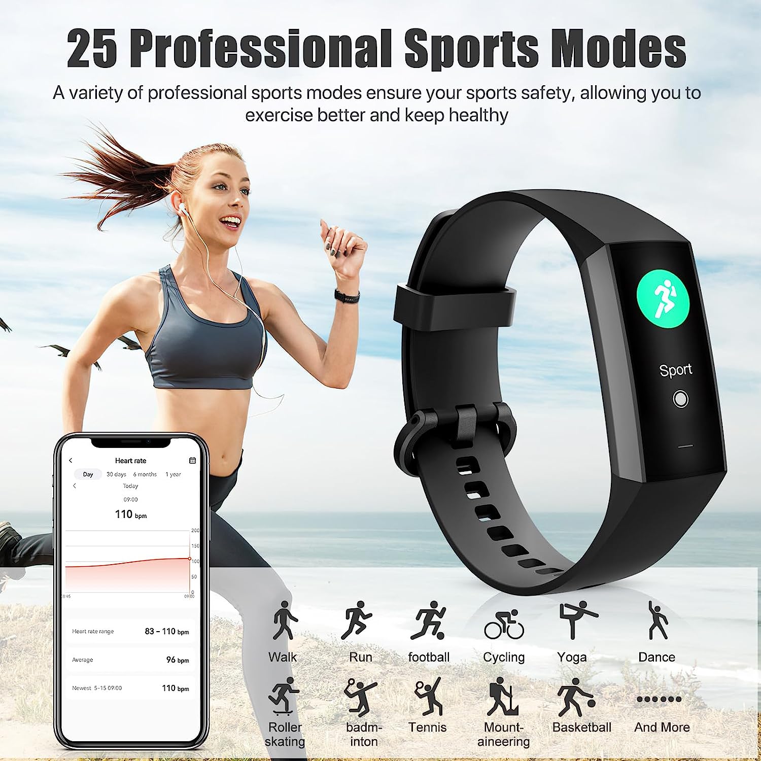 ST-CARE Fitness Tracker,1.10''AMOLED Touch Color Screen Action Tracker with Step Counter/Calories/Stopwatch, Health Tracker with Heart Rate Monitor, Sleep Tracker,Pedometer Watch for Women Men Kids