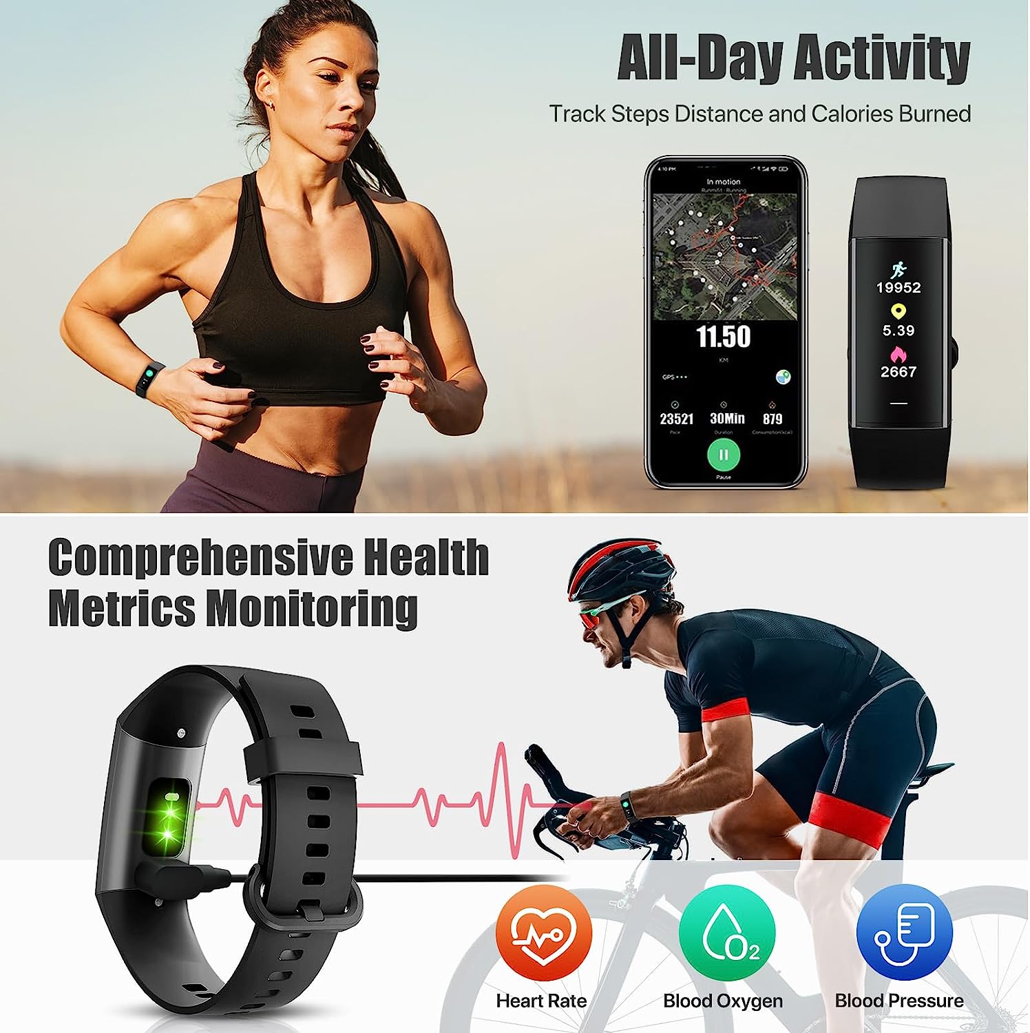 ST-CARE Fitness Tracker,1.10''AMOLED Touch Color Screen Activity Tracker with Step Counter/Calories/Stopwatch, Health Tracker with Heart Rate Monitor, Sleep Tracker,Pedometer Watch for Women Men Kids