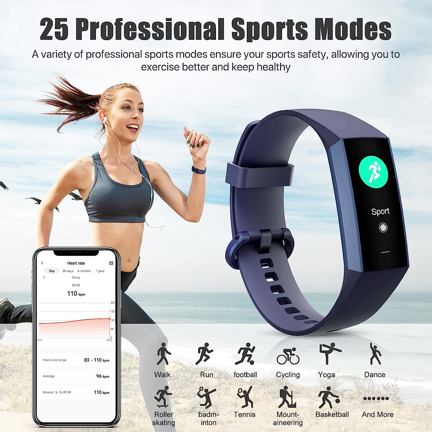 ST-CARE Fitness Tracker,1.10''AMOLED Touch Color Screen Action Tracker with Step Counter/Calories/Stopwatch, Health Tracker with Heart Rate Monitor, Sleep Tracker,Pedometer Watch for Women Men Kids