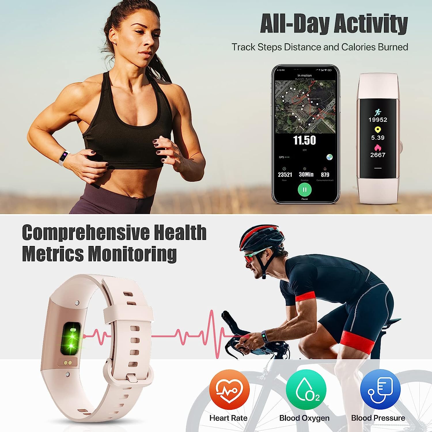 ST-CARE Fitness Tracker,1.10''AMOLED Touch Color Screen Activity Tracker with Step Counter/Calories/Stopwatch, Health Tracker with Heart Rate Monitor, Sleep Tracker,Pedometer Watch for Women Men Kids