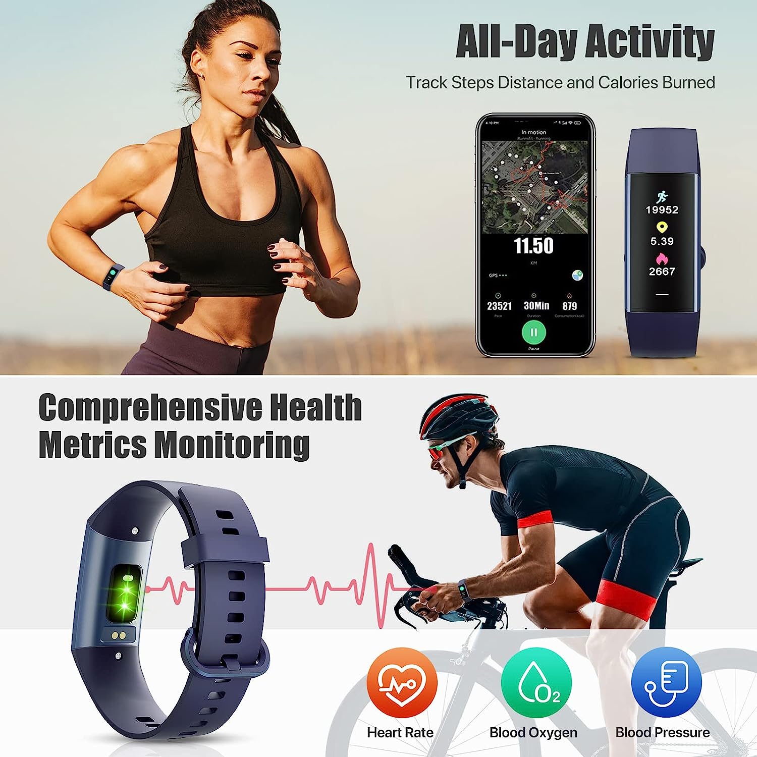 ST-CARE Fitness Tracker,1.10''AMOLED Touch Color Screen Activity Tracker with Step Counter/Calories/Stopwatch, Health Tracker with Heart Rate Monitor, Sleep Tracker,Pedometer Watch for Women Men Kids