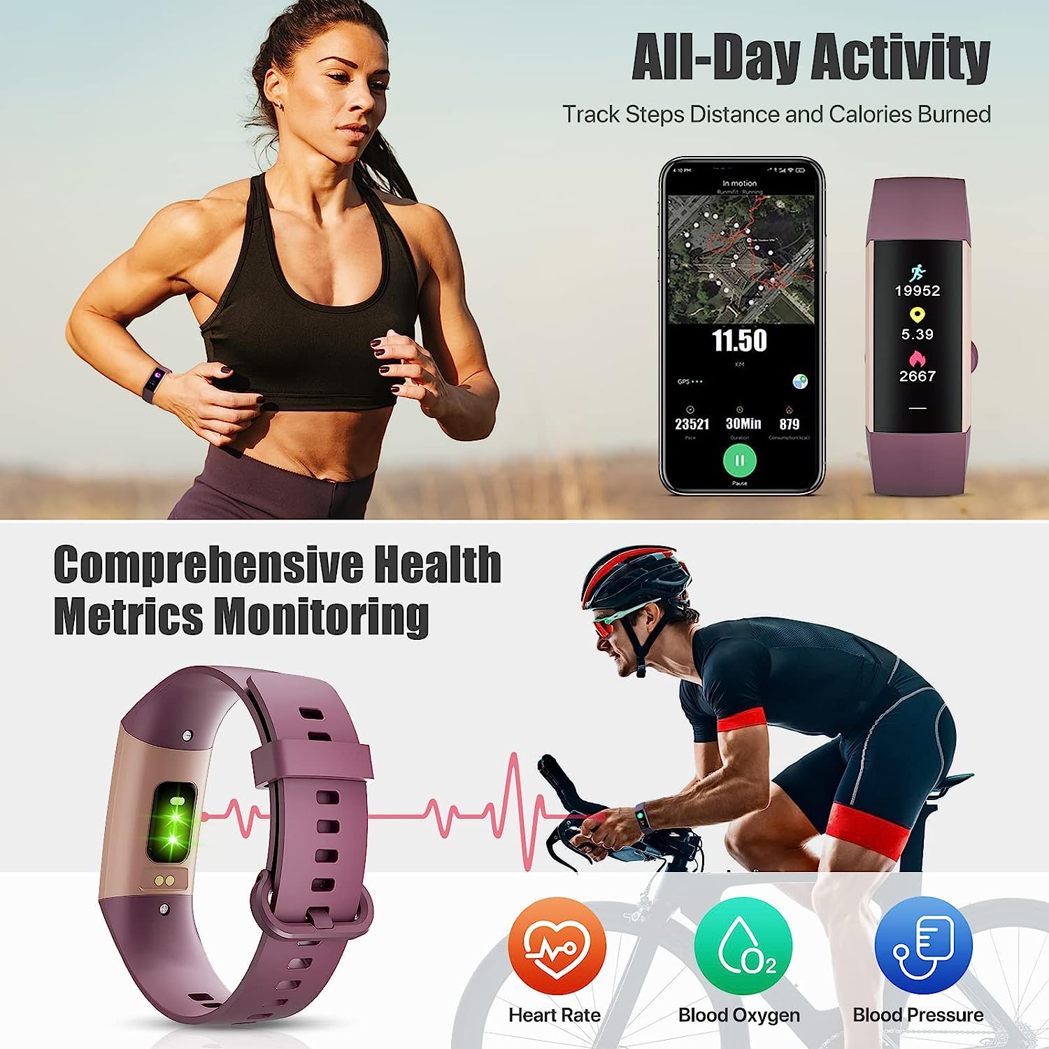 ST-CARE Fitness Tracker,1.10''AMOLED Touch Color Screen Activity Tracker with Step Counter/Calories/Stopwatch, Health Tracker with Heart Rate Monitor, Sleep Tracker,Pedometer Watch for Women Men Kids