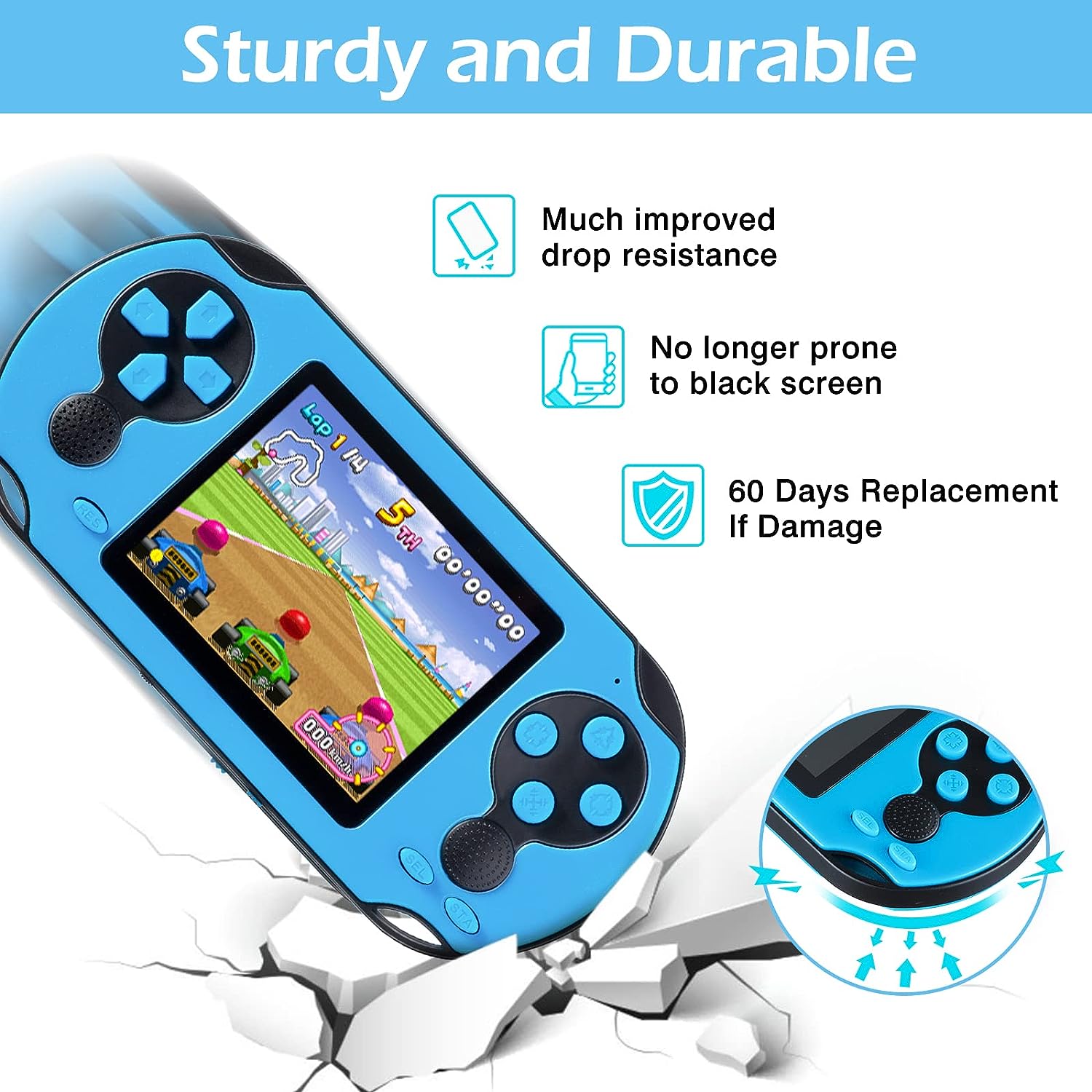 TaddToy 16 Bit Handheld Game Console for Kids Adults, 3.0'' Large Screen Preloaded 230 HD Classic Retro Video Games with USB Rechargeable Battery & 3 Game Cartridges for Birthday Gift for Kids 4-12