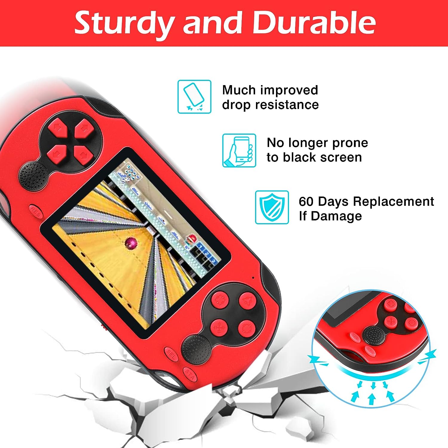 TaddToy 16 Bit Handheld Game Console for Kids Adults, 3.0'' Large Screen Preloaded 230 HD Classic Retro Video Games with USB Rechargeable Battery & 3 Game Cartridges for Birthday Gift for Kids 4-12