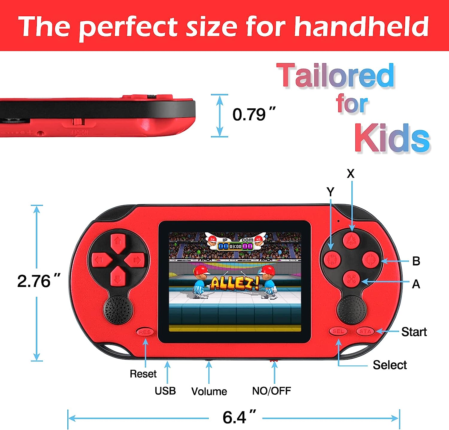 TaddToy 16 Bit Handheld Game Console for Kids Adults, 3.0'' Large Screen Preloaded 230 HD Classic Retro Video Games with USB Rechargeable Battery & 3 Game Cartridges for Birthday Gift for Kids 4-12