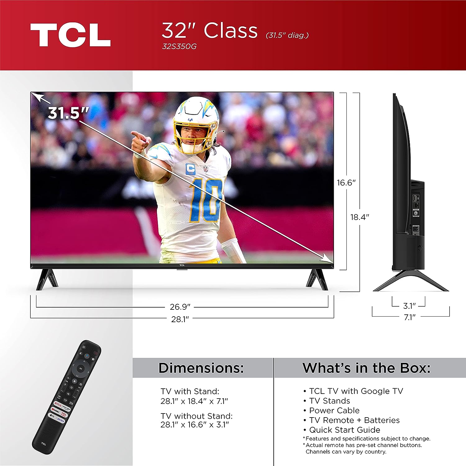 TCL 32-Inch Class S3 1080p LED Smart TV with Google TV (32S350G, 2023 Model), Google Assistant Built-in with Voice Remote, Compatible with Alexa, Streaming FHD Television