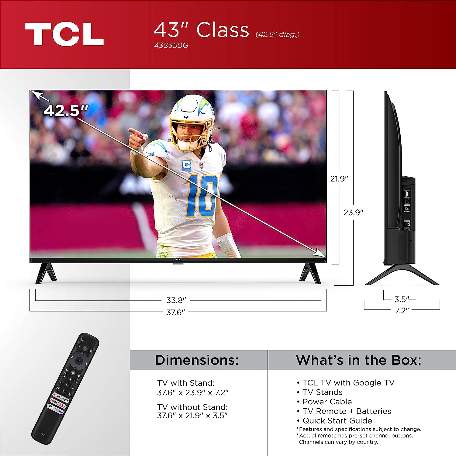 TCL 32-Inch Class S3 1080p LED Smart TV with Google TV (32S350G, 2023 Model), Google Assistant Built-in with Voice Remote, Compatible with Alexa, Streaming FHD Television