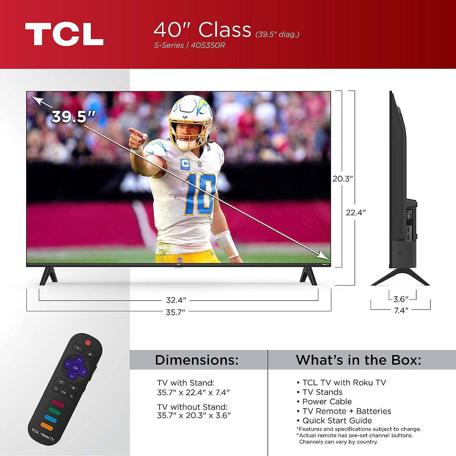 TCL 40-Inch Class S3 1080p LED Smart TV with Roku TV (40S350R, 2023 Prototype), Compatible with Alexa, Google Assistant, and Apple HomeKit Compatibility, Streaming FHD Television