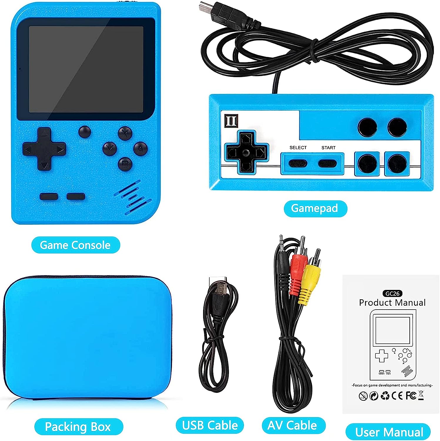 Tlsdosp Handheld Game Console, Portable Retro Video Game Console Upgrade 800 Classic FC Games, Large Battery Capacity of 1020mAh, USB Charging, Electronic Game Player Birthday Xmas Present Storage Bag